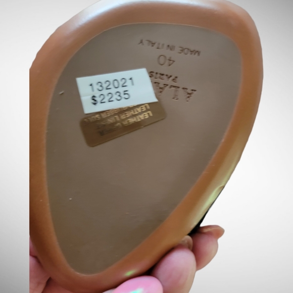 ALAIA |New in Box Black Suede w/Metallic Gold Floral Trim Open Toe Pumps S… - Picture 13 of 16